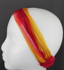 Pink orange Tie Dye chiffon fabric scrunched kerchief headband 3in1 bandana