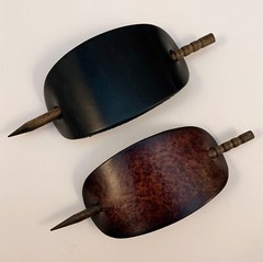 2 Large Hand Crafted Leather Stick Hair Barrette, Ponytail, Oval, Many Colors