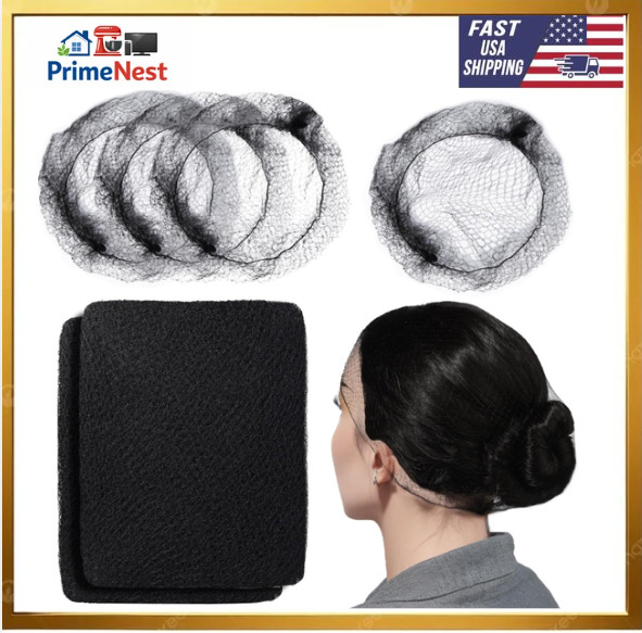 Black Hair Nets, 60 pcs Hair Nets for Food Service Workers, Invisible Nylon Hair