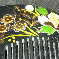 Vintage Kanzashi Japanese Hair Comb Decoration Black &Pink Floral 4”x 2.5”
