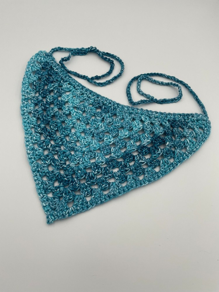 Crochet Bandana, Handmade, Teal, 100% Cotton, Never Used