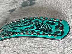 Western Womens Barrette 4.5 x 1.5 in Leather Studded Cowgirl Rodeo Horse Show T