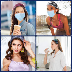 6 Pieces Headbands with Buttons for Mask Non Slip Boho Nursing Headbands Wide Nu