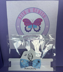 Fabric Gingham Bow Headband Blue White Rhinestone Butterfly Women Teens Unisex