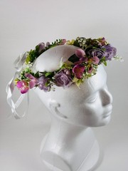 Pink Purple Flower Crown Wedding Quinceanera First Communion Boho Rose Head FH_F