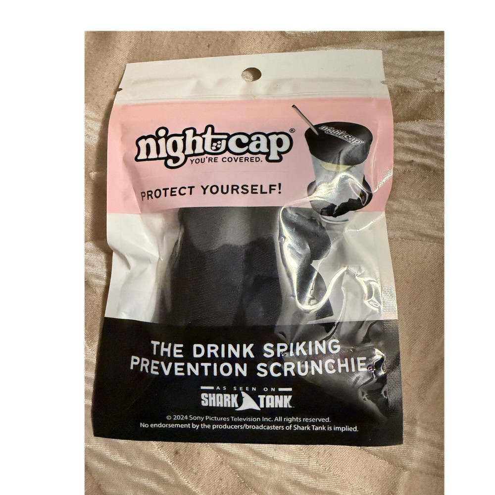 Nightcap Drink Spiking Prevention Scrunchie Black Solid for Women Teens