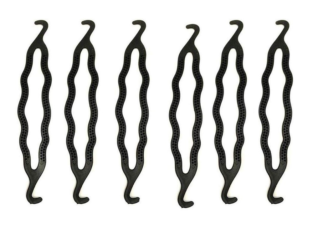 6 Count Bun Maker Hair Holders – Plastic Black 21.5 x 3.8cm/ 8.5inch x 1.5inc