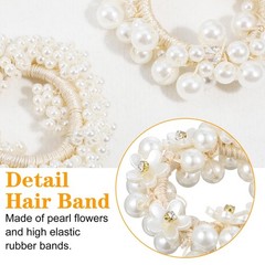 3pcs prarl Beaded Hair Ties, Pearl Hair Tie, Pearls Ponytail Holder, Hand-Wra…