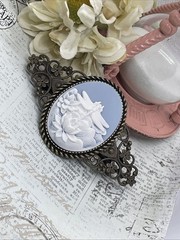 Blue White Dragonfly Victorian Cameo Wedding Pin Hair Clip Jewelry Gift Comb