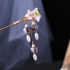 1Pc Chinese Ancient Hanfu Hairpin Purple Step Shake Tassels Elegant Headdress