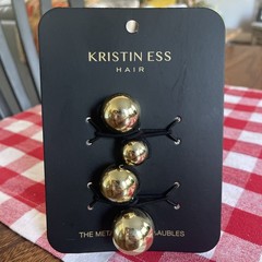 NEW Kristin Ess Set of 3 Modern Hair Ties Bands with Gold Accents