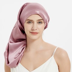 Silk Blend Adjustable Sleep Hair Cap Women Black Elastic Long Hair Wrap