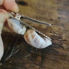 Shell Barrette Hair Clip Shell/Metal Striped Beach Beige White Brown Silver