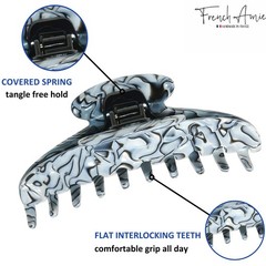 French Amie Contour Large 4 ¾” Celluloid Handmade Jaw Hair Claw Clip for Women