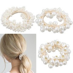 3pcs prarl Beaded Hair Ties, Pearl Hair Tie, Pearls Ponytail Holder, Hand-Wra…