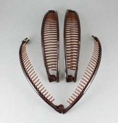 Brown set pack 3 banana hair clips comb claw teeth plastic 7″ long around curve