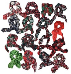 Set of 16 Holiday Hair Scrunchies Plaid Rabbit Ears Knotted Christmas Hair Ties