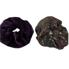 2 Vtg Scrunchies 80s 90s Purple Velvet Sparkle Multi Sequence Shimmer Ties 5″