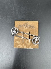 LUCKY BRAND! Peace Symbol Barrette Hair Pin Clip Black And Stone Color Bobby Pin