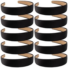 10 PCS Black Satin Wide 1.3 Inch NonSlip Hair Bands Fashion DIY Plain Solid