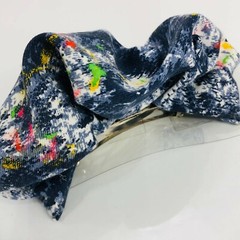 Denim Hair Clip Bow Neon Splatter Vintage 80s Acid Wash