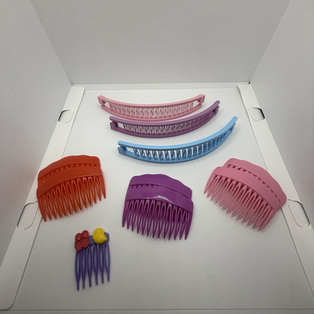 Vintage Set of 10 Retro 80’s Hair Combs Side Various Colors Banana Combs