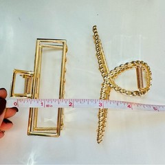 NEW ANTHROPOLOGIE Jumbo XL Rectangular Open Gold Metal Hair Claw Clip Set Duo 2