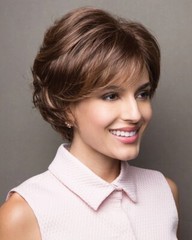 Short Hair Wigs with Bangs Dark Brown Highlight Blonde Pixie Cut Wig for Women