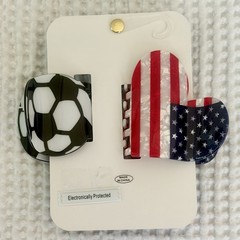 USA Hair Claw Clip Set Of 2 Acrylic Soccer Ball Patriotic Heart Flag FIFA Kitsch