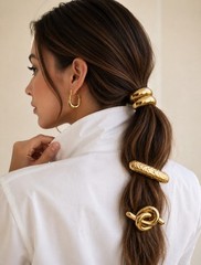 Gold Hair Cuff Set Minimalist Ponytail Holder Metal Hair Accessories Chic