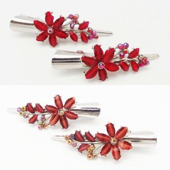 DESIGNER INSPIRED RED ROSE BROWN CRYSTAL FLORAL SILVER HAIR ACCESSORY CLAW NEW
