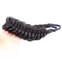 Messy Wide 2 Strands Synthetic Natural Black Braided Headband Chunky Braid Ha…