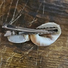 Shell Barrette Hair Clip Shell/Metal Striped Beach Beige White Brown Silver