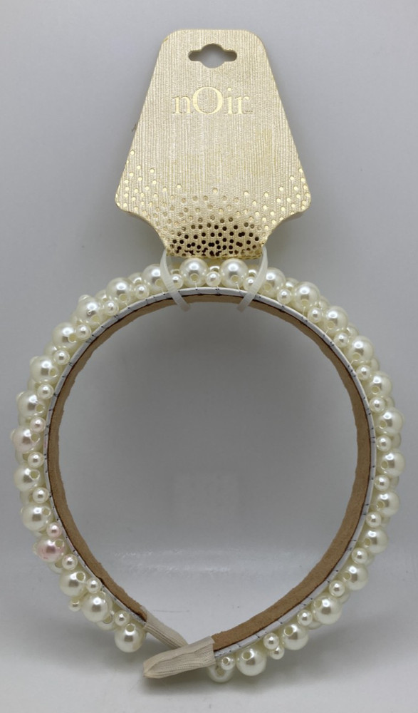 Noir Pearl Headband White Simulated Various Sized Pearls New