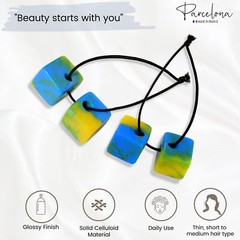 Parcelona French Twin Cube Small Celluloid Acetate Elastic Hair Ties (2 Pcs)