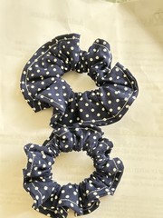 Handmade Navy Blue And White Polka Dot Hair Scrunchies