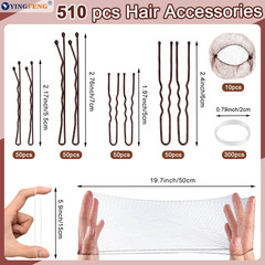 510PCS Brown Bobby Pins Hair Pins Kit with Hair Net, Includes 100 Bobby Pins fo