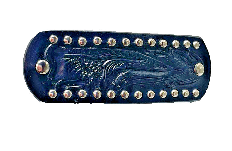 Western Womens Barrette 4.5 x 1.5 in Leather Studded Cowgirl Rodeo Horse Show Bl