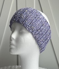 Crochet Headband One Size Ear Warmer Multicolored Purple Specks Handmade