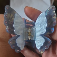 Butterfly Hair Claw Clip Blue Iridescent Plastic Rhinestone Accents Women