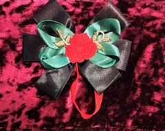 Handmade Solid Ribbon Fabric Hair Bow Black Green Red Flower Floral Party