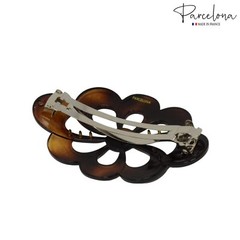 Parcelona French Large Wide Flower Shell Brown Celluloid Hair Clip Barrette
