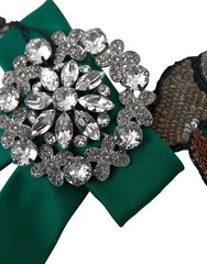 DOLCE & GABBANA Hair Clip Green Satin Bird Crystal Women Accessory RRP 2000usd