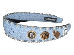 New Designer Inspired Handmade Light Blue Beaded and Pearl Embellished Headband