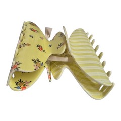 Anthropologie Floral Stripe Motif Hair Claw Set of 2 Butter Yellow One Size New