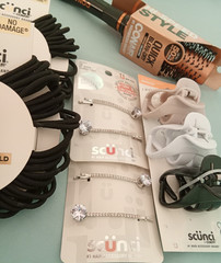 10 Conair Hair Items Scunci Items/ 2pkgs. (120) elastics, Brush, Barrettes etc