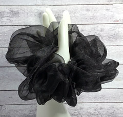 Black Crystal Organza XL Scrunchie Hair Ties – Ponytail Holder – 5 in
