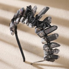 Black Raw Crystal Headband with Bat – Whimsical Natural Quartz Tiara Headpiec…