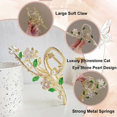 Cat Eye Flower Pearl Rhinestone Non-Slip Metal Hair Claw Clips Accessories