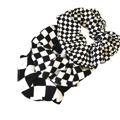 Checkered Plaid Hair Scrunchies Black White Checkerboard BW17 (Black White Plaid